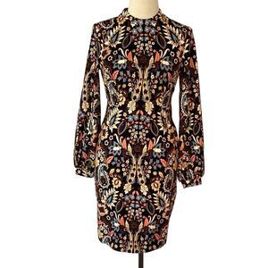 Boden Black Floral Paisley Jersey Knit Dress Women’s 4L Long Sleeve